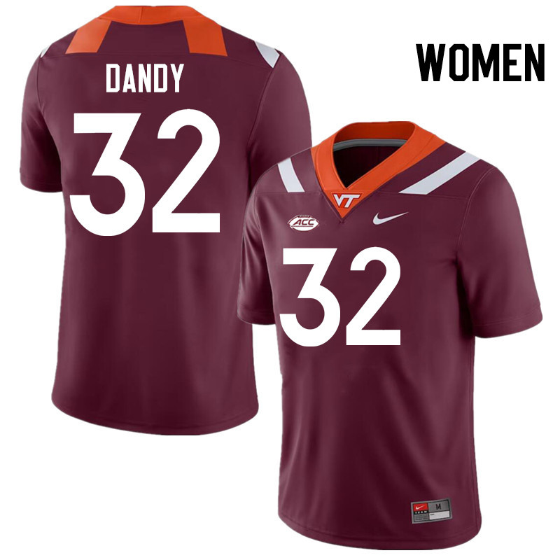 Women #32 Deric Dandy Virginia Tech Hokies College Football Jerseys Stitched-Maroon